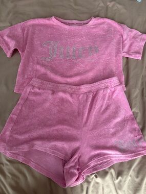 Juicy Couture Pink Terry Short Pajama Set with Rhinestone Logo